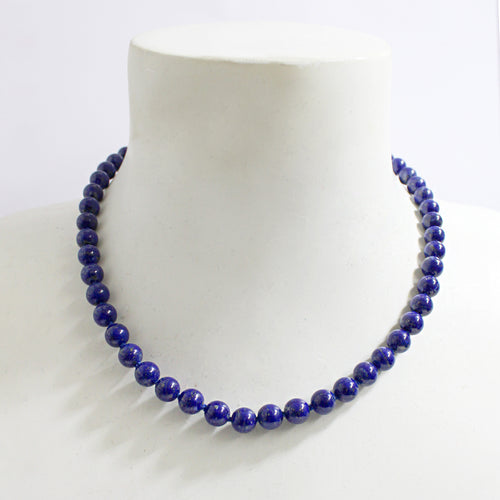 Vintage 18ct Yellow Gold Lapis Lazuli Beaded Necklace