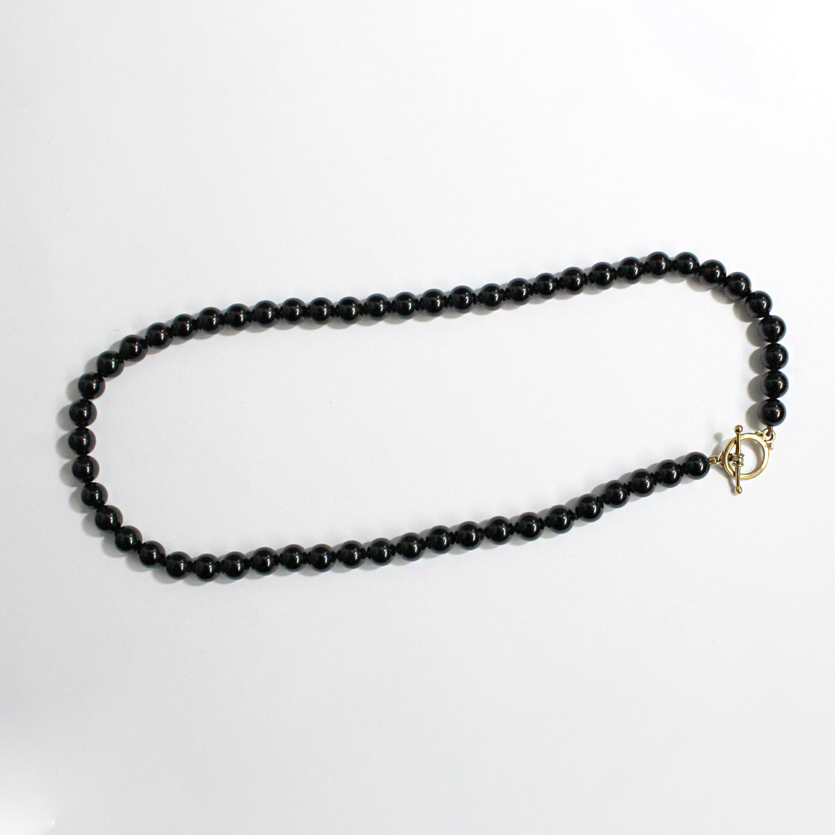 Vintage 9ct Yellow Gold Black Onyx Beaded Necklace