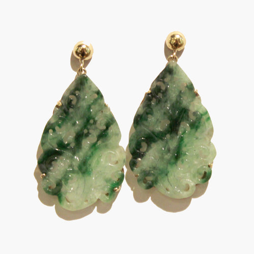 9ct Yellow Gold Carved Jadeite Stud Drop Earrings