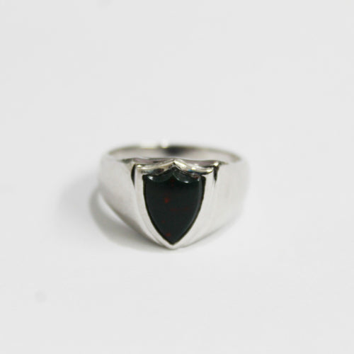 9ct White Gold Bloodstone Shield Signet Ring