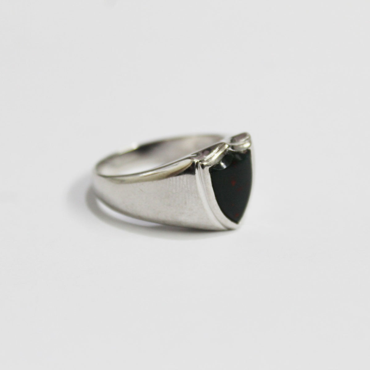 9ct White Gold Bloodstone Shield Signet Ring