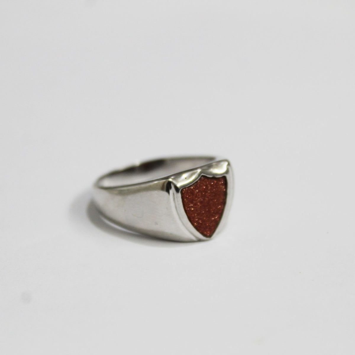 9ct White Gold Sun Stone Signet Ring