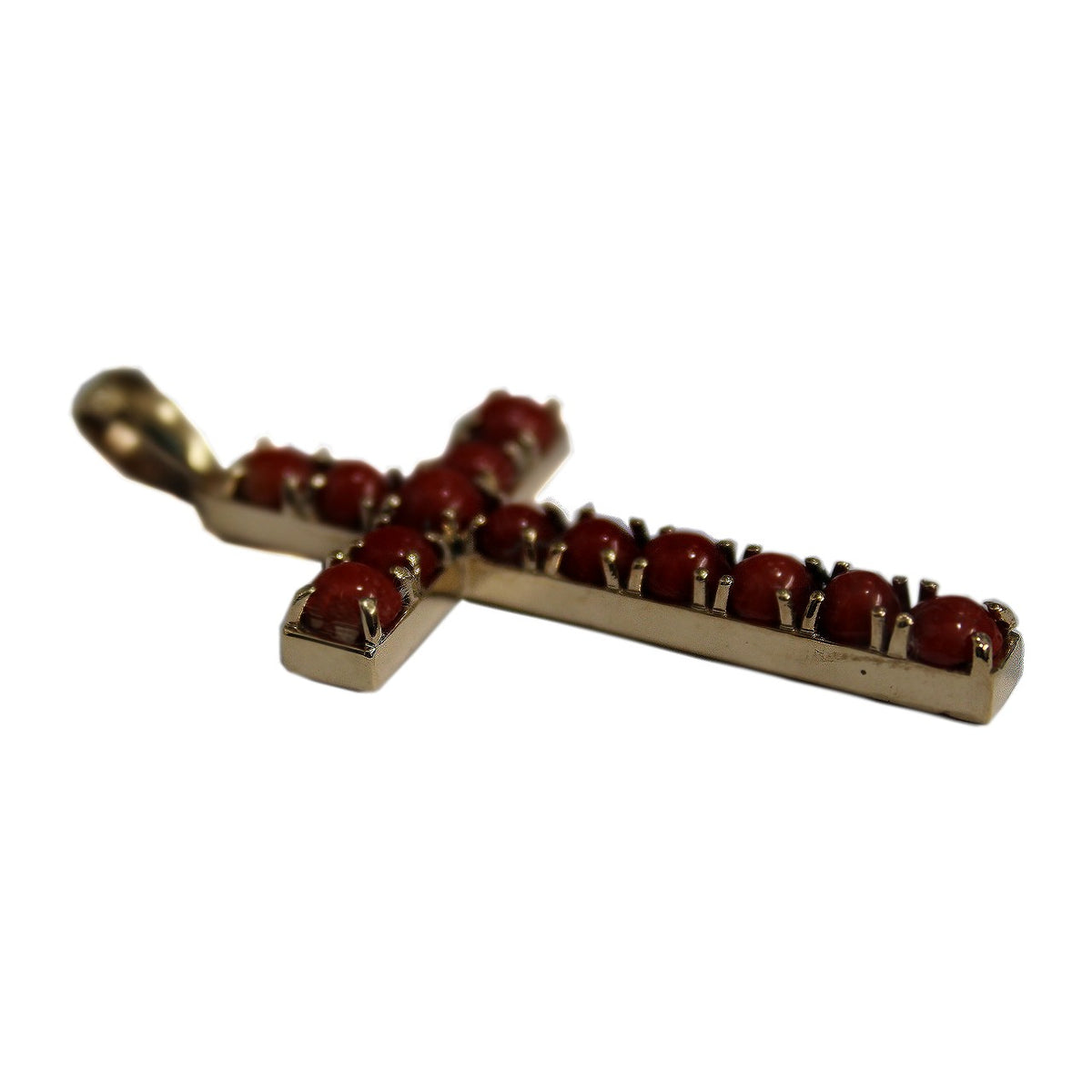 9ct Yellow Gold Red Momo Coral Cross Pendant