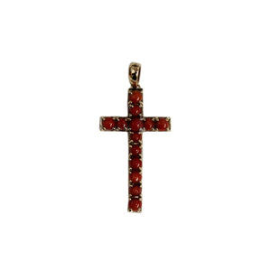 9ct Yellow Gold Red Momo Coral Cross Pendant