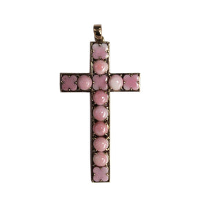 9ct Yellow Gold Carved Pink Conch Shell Cross Pendant
