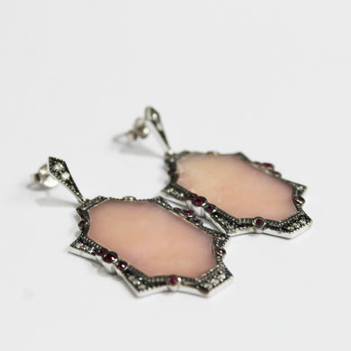 Pink Peruvian Opal and Ruby Earrings