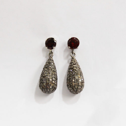 Garnet Micro Set Diamond Briolette Earrings