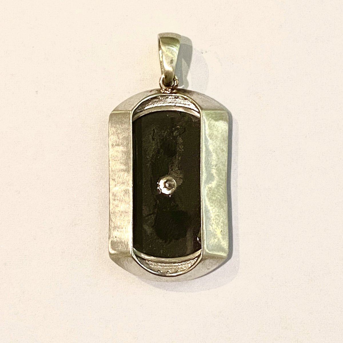 9ct White Gold Black Onyx and Diamond Rectangular Pendant