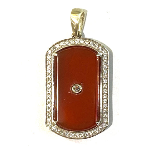 9ct White Gold Carnelian and Diamond Pendant