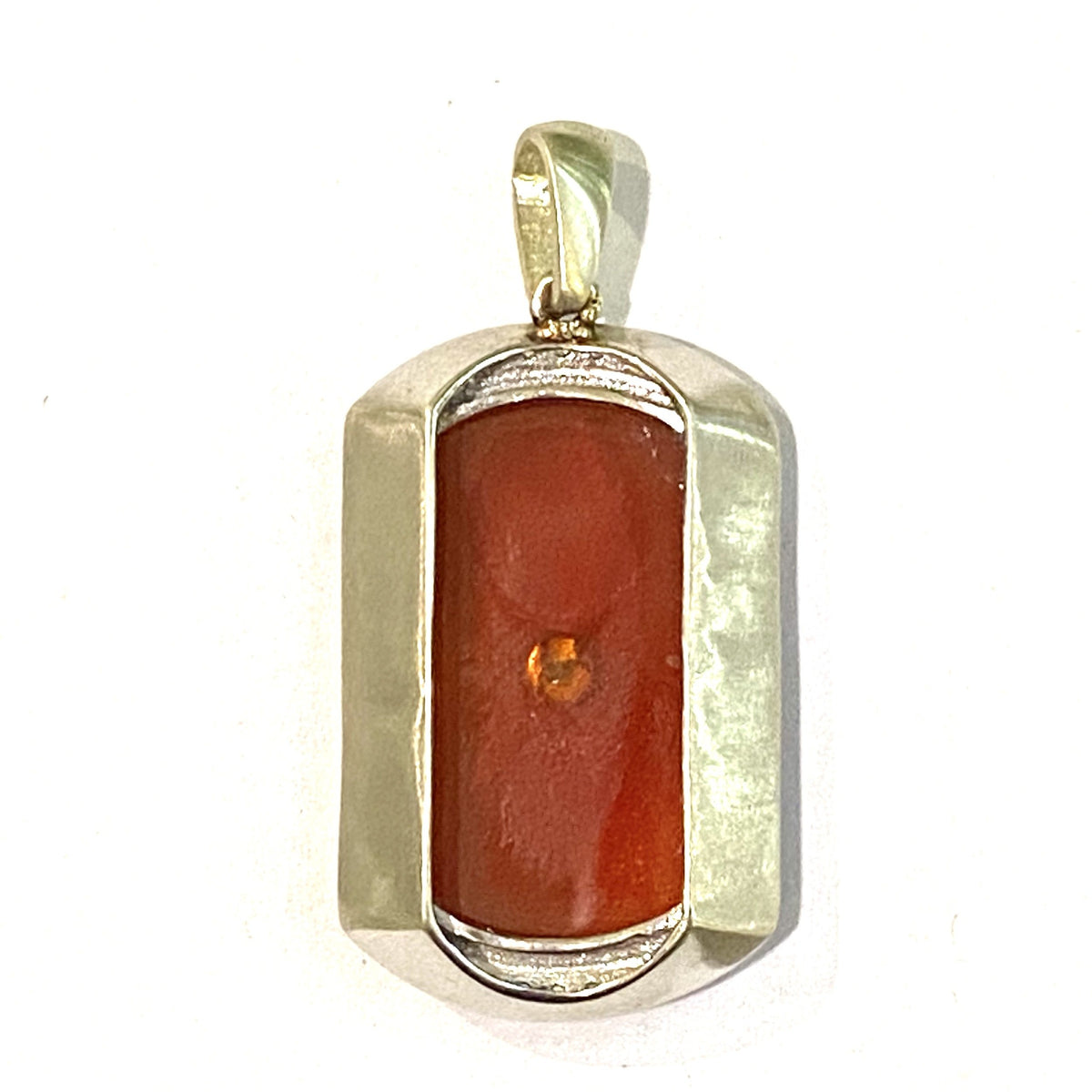9ct White Gold Carnelian and Diamond Pendant