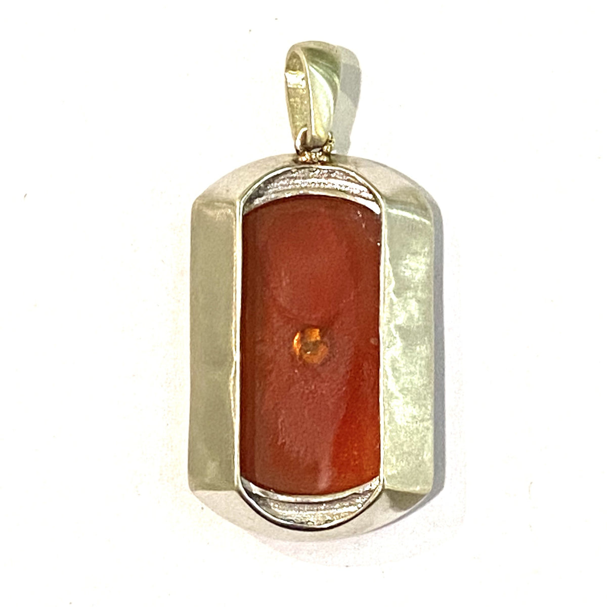 9ct White Gold Carnelian and Diamond Pendant