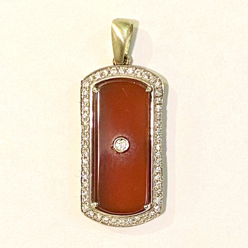 9ct White Gold Carnelian and Diamond Pendant