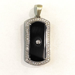 9ct White Gold Black Onyx and Diamond Pendant