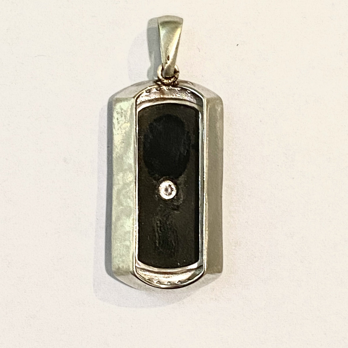 9ct White Gold Black Onyx and Diamond Pendant