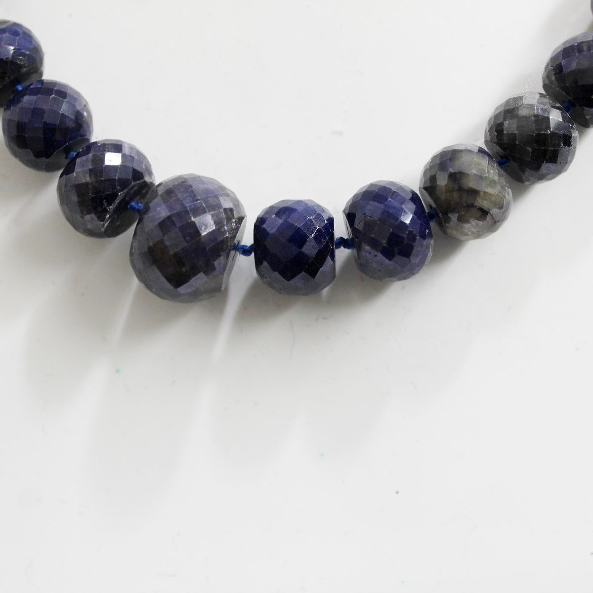 Natural Faceted Graduated  Rondelle Sapphire Necklace, Princess Length