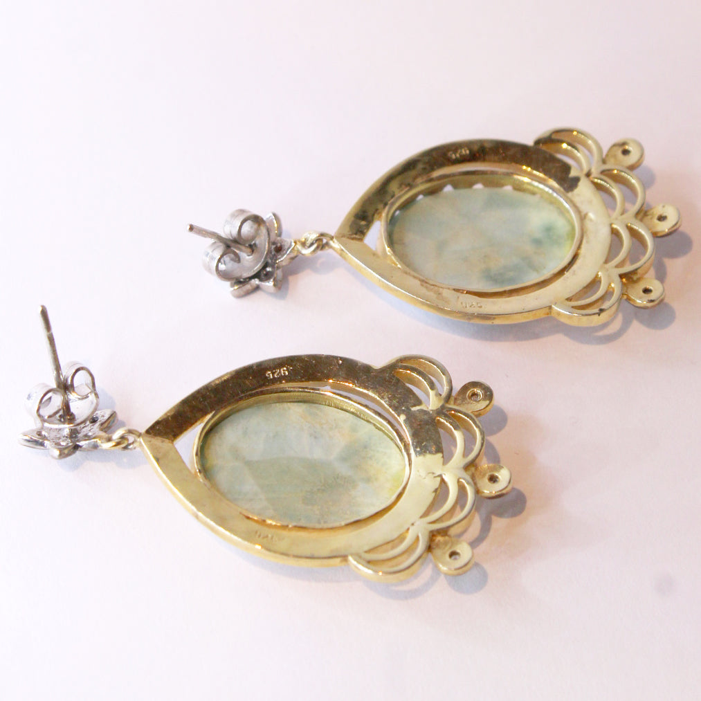 Larimar, Diamond and Enamel Stud Drop Earrings