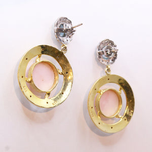 Swiss Blue Topaz, Pink Peruvian Opal and Diamond Earrings