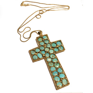 Vintage Sterling Silver Turquoise Cross
