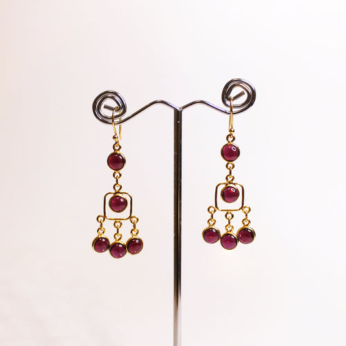 Cabochon Garnet Hook Drop Earrings