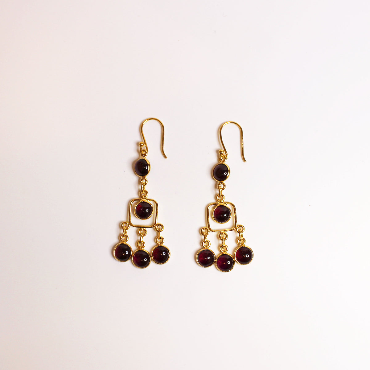 Cabochon Garnet Hook Drop Earrings