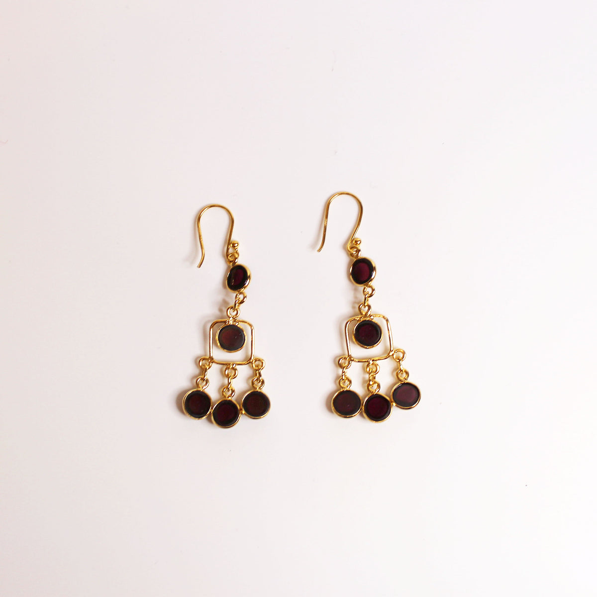 Cabochon Garnet Hook Drop Earrings