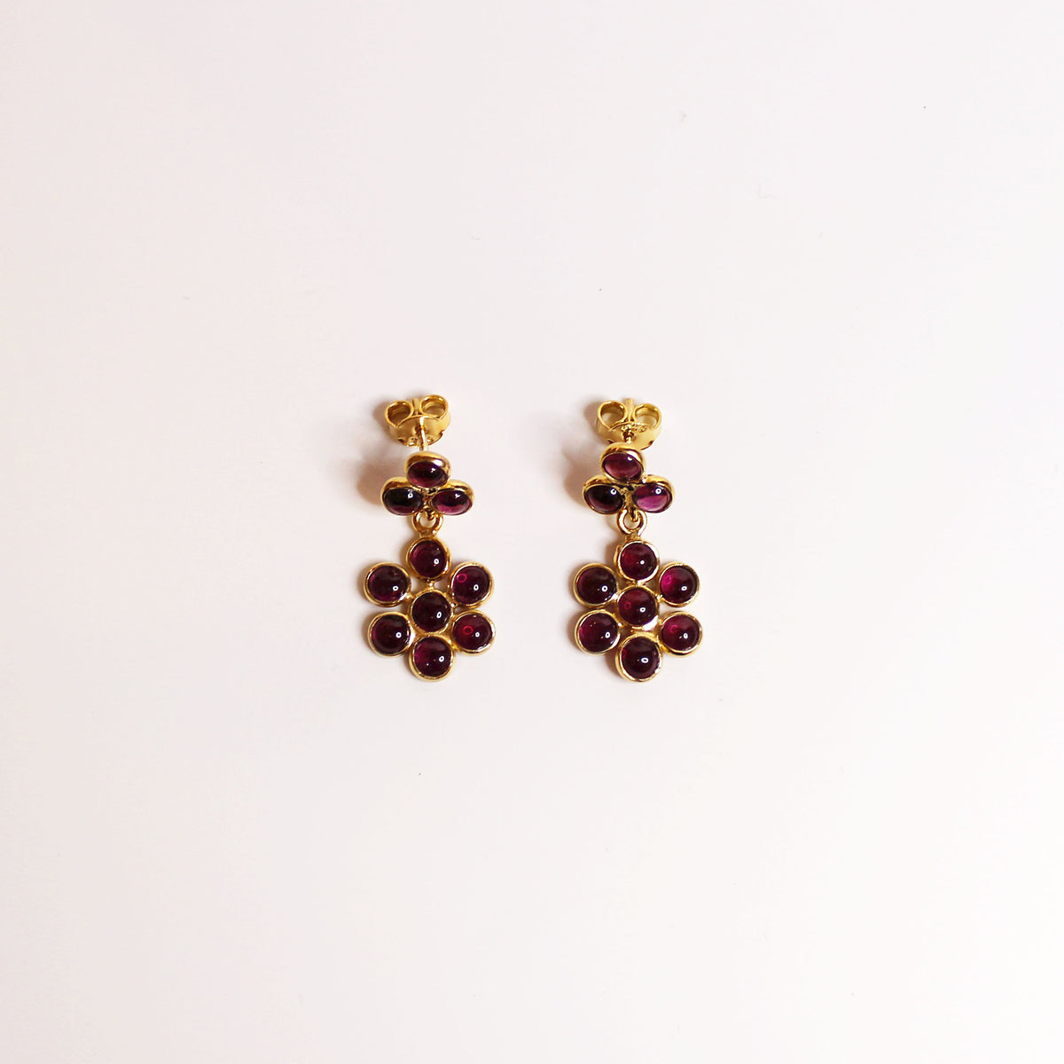 Cabochon Garnet Stud Drop Earrings