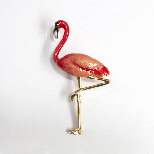 Gold Plate Pink Enamel Flamingo Brooch