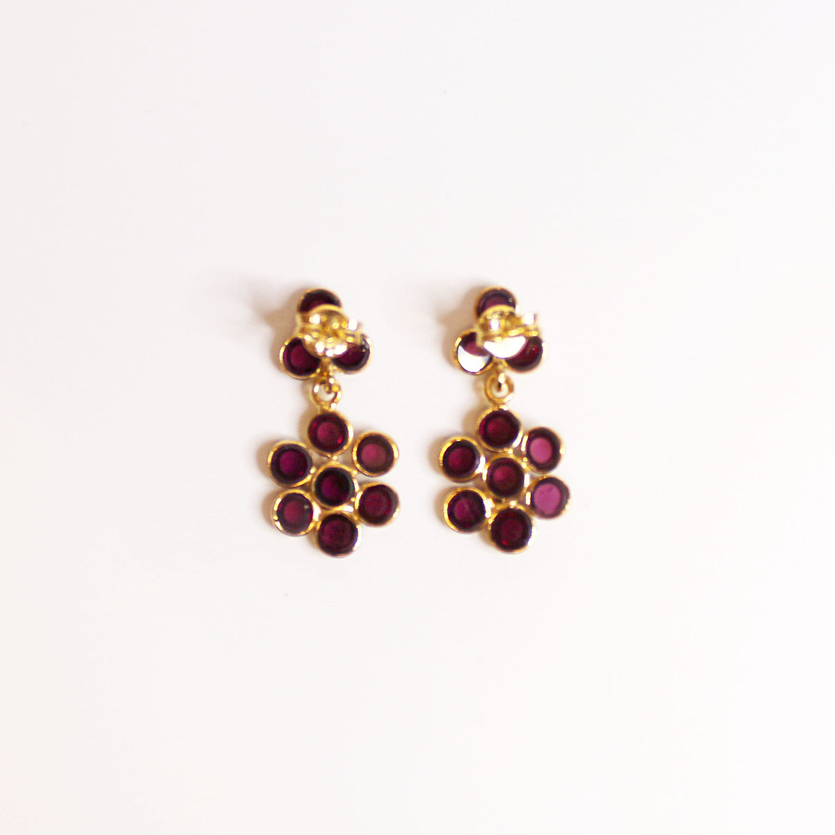 Cabochon Garnet Stud Drop Earrings