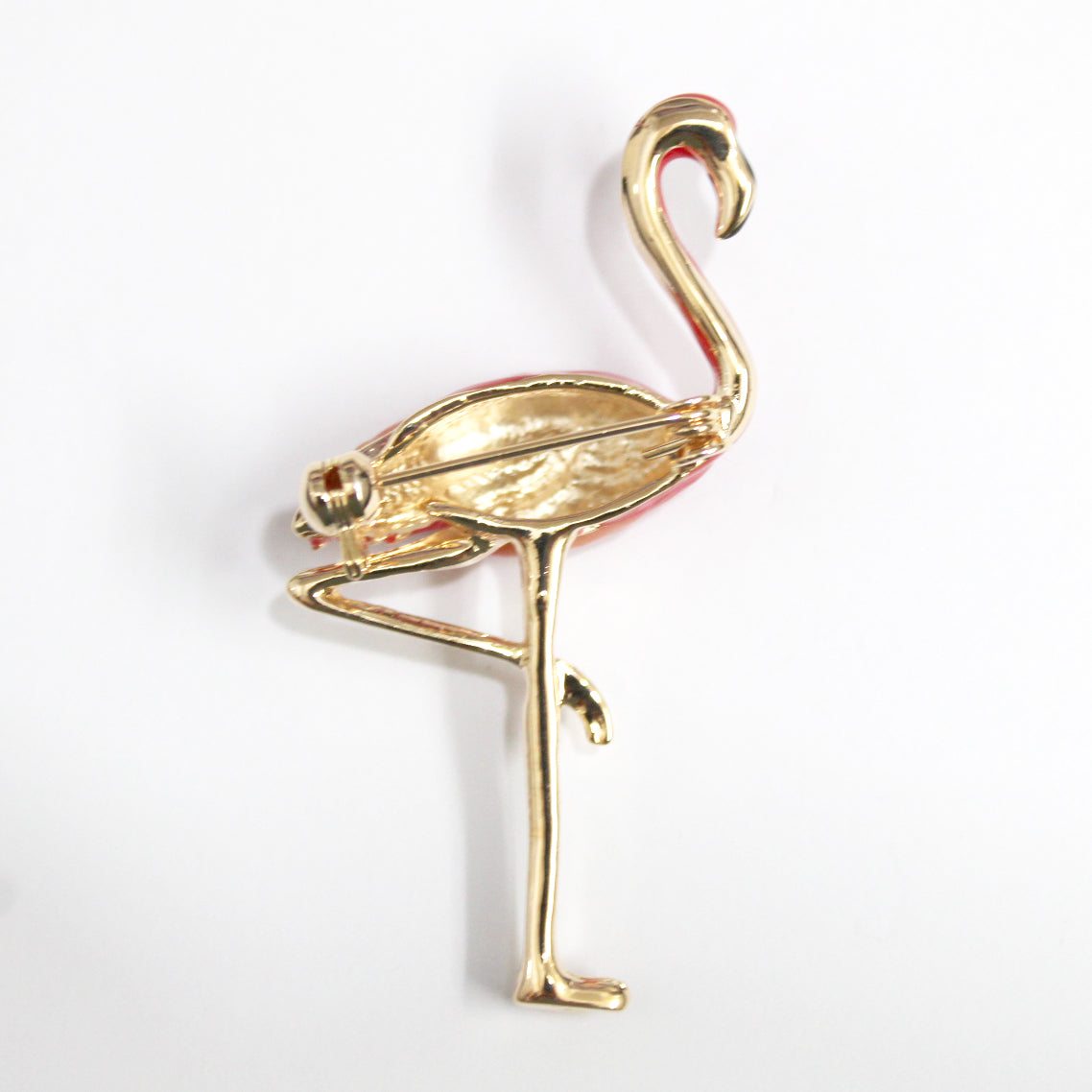 Gold Plate Pink Enamel Flamingo Brooch