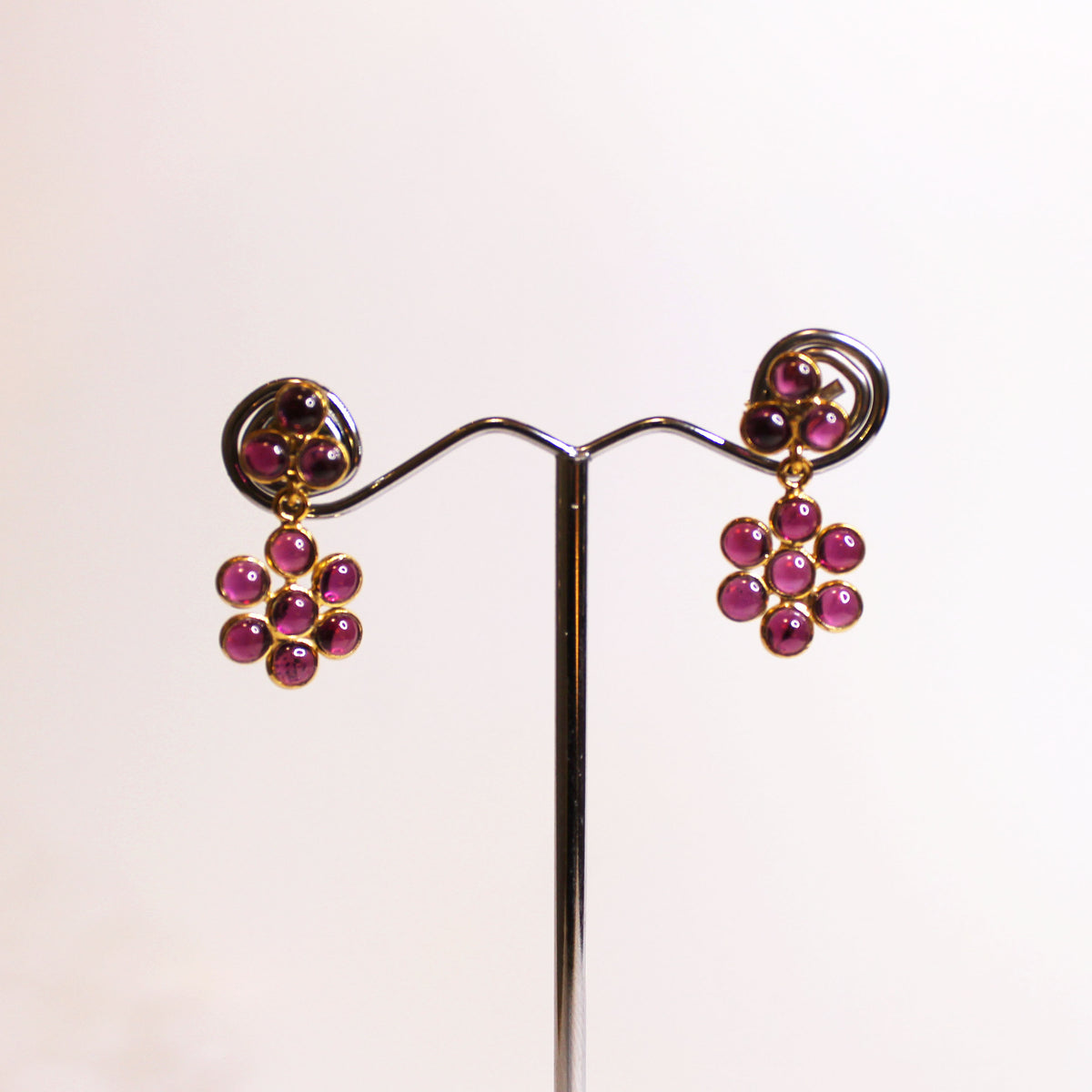 Cabochon Garnet Stud Drop Earrings