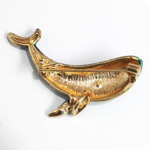 Gold Plate Teal Enamel Blue Whale Brooch
