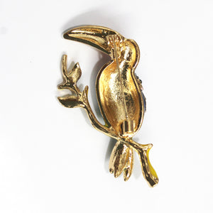Gold Plate Yellow, Blue and Orange Enamel and Blue Crystal Toucan Brooch