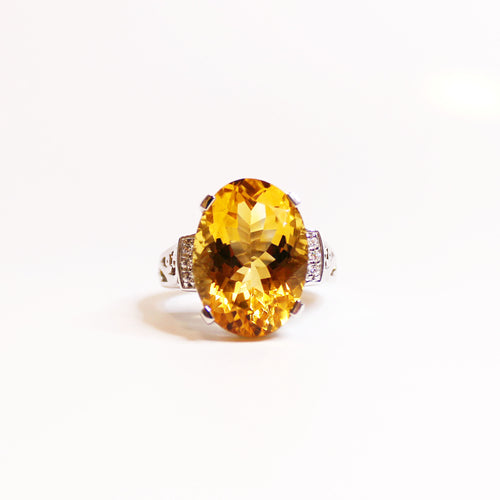 Sterling Silver Oval Cut Citrine and Cubic Zirconia Dress Ring