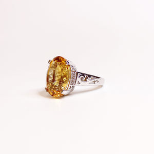 Sterling Silver Oval Cut Citrine and Cubic Zirconia Dress Ring