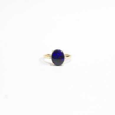 9ct Yellow Gold Solid Opal and Diamond Ring