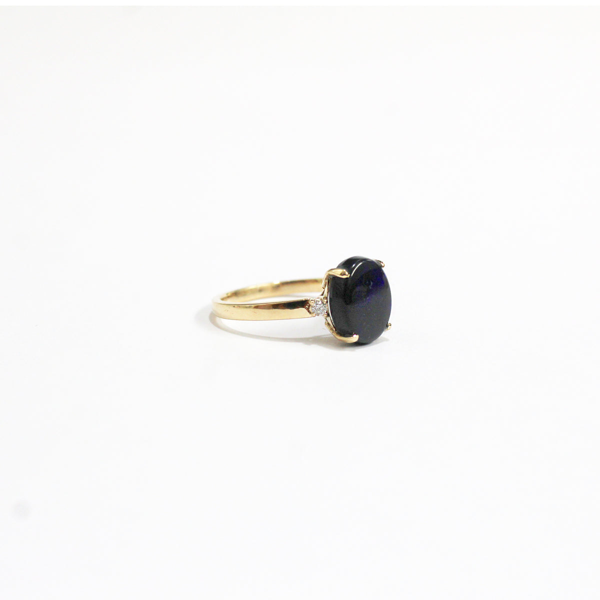 9ct Yellow Gold Solid Opal and Diamond Ring