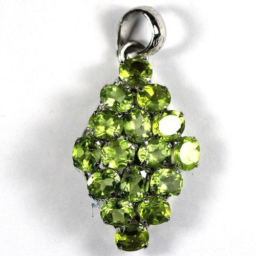 Sterling Silver Peridot Diamond Shape Cluster Pendant