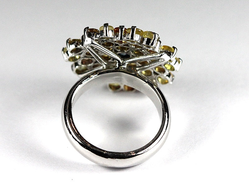 Sterling Silver Yellow and Blue Sapphire Cluster Cocktail Ring