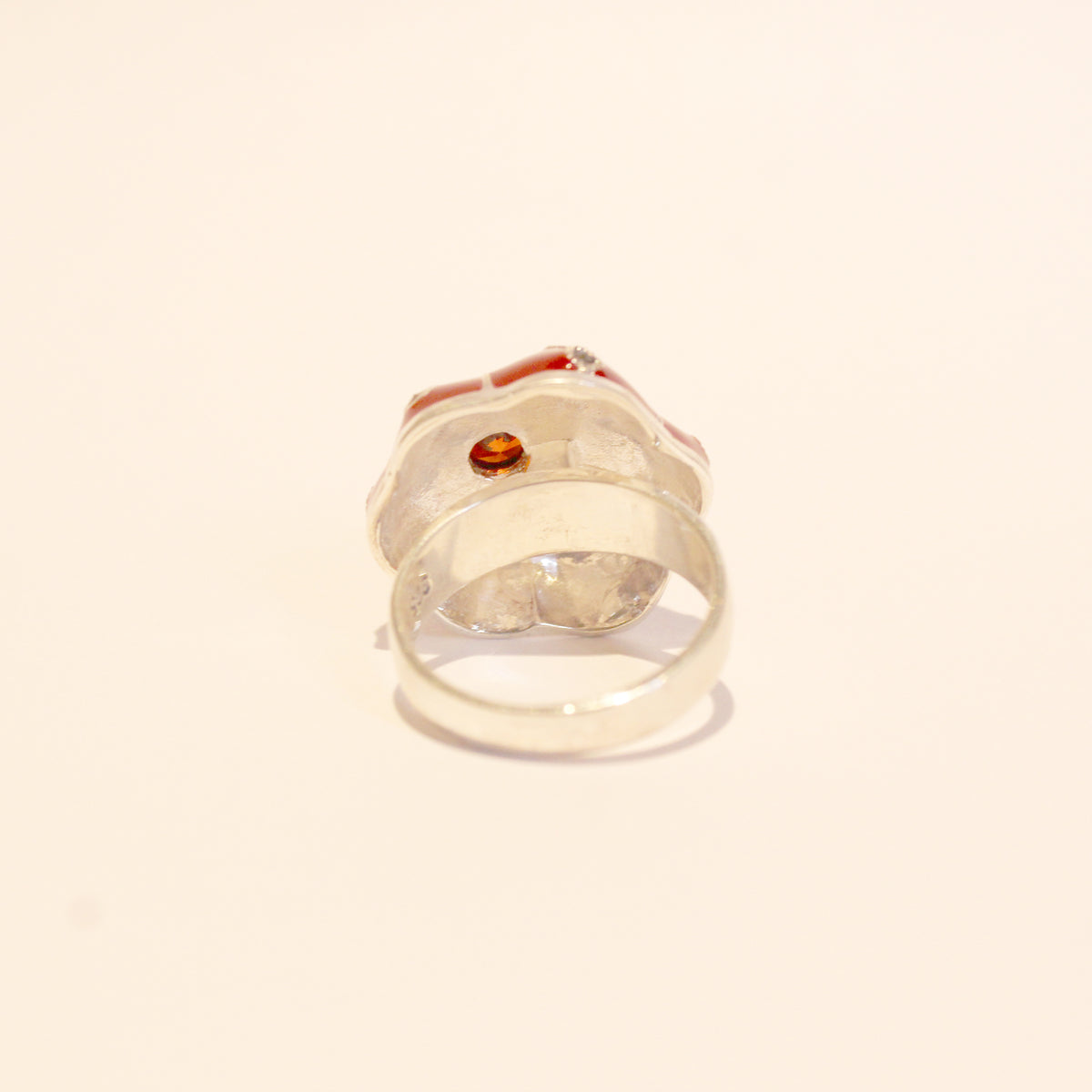 Garnet, Marcasite and Red Enamel Ring