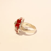 Garnet, Marcasite and Red Enamel Ring