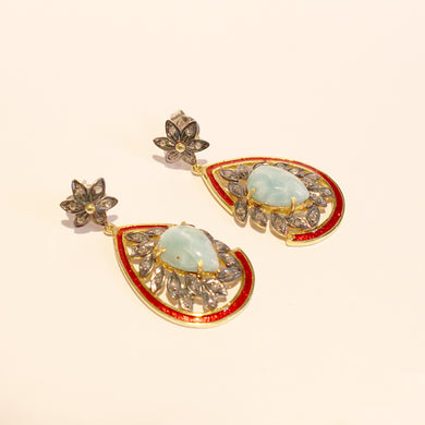 Larimar, Diamond and Enamel Earrings