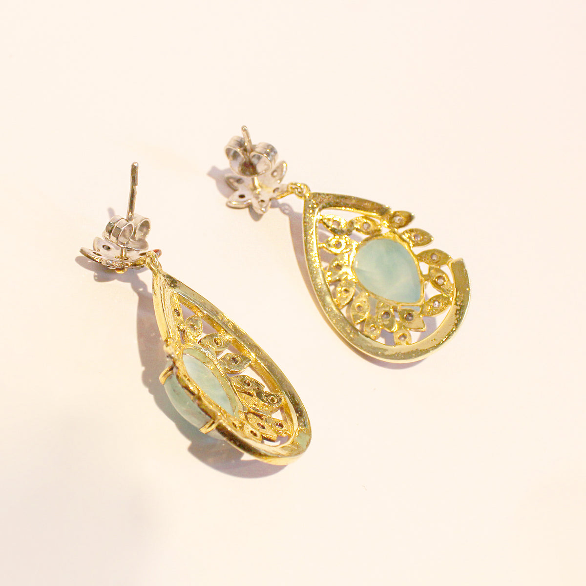 Larimar, Diamond and Enamel Earrings