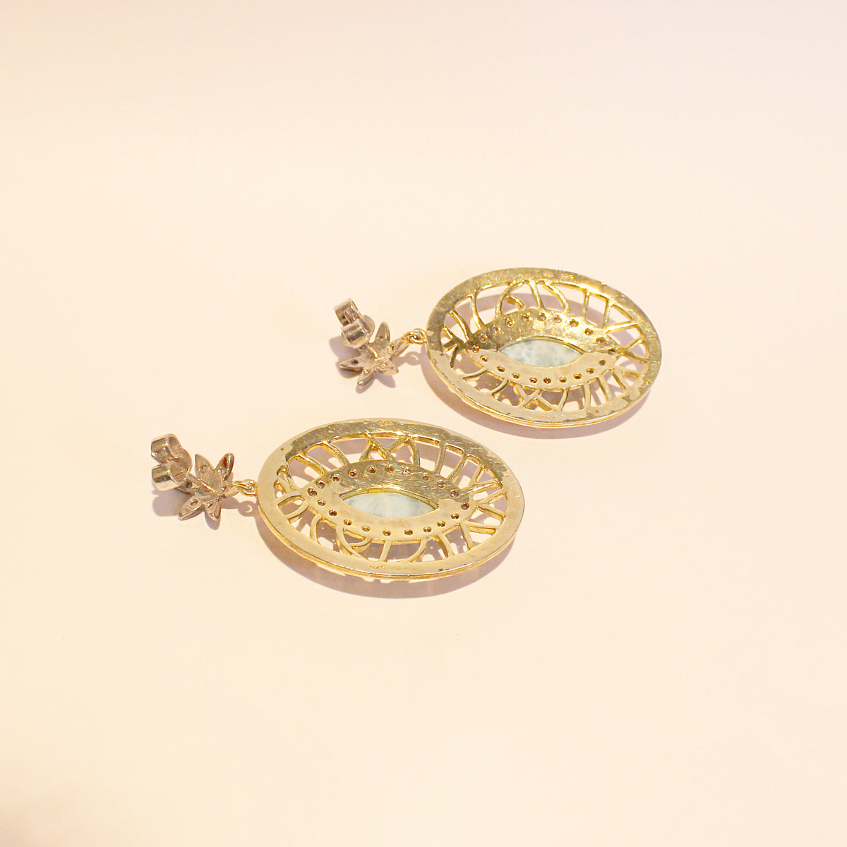 Larimar, Diamond and Red Enamel Stud Drop Earrings