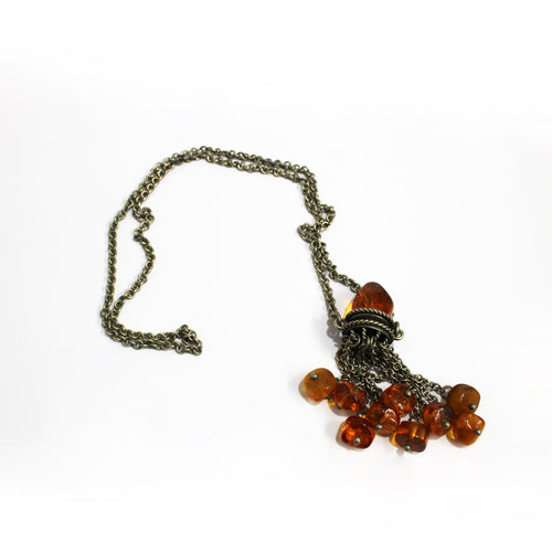 Vintage Silver Baltic Amber Tassel Necklace