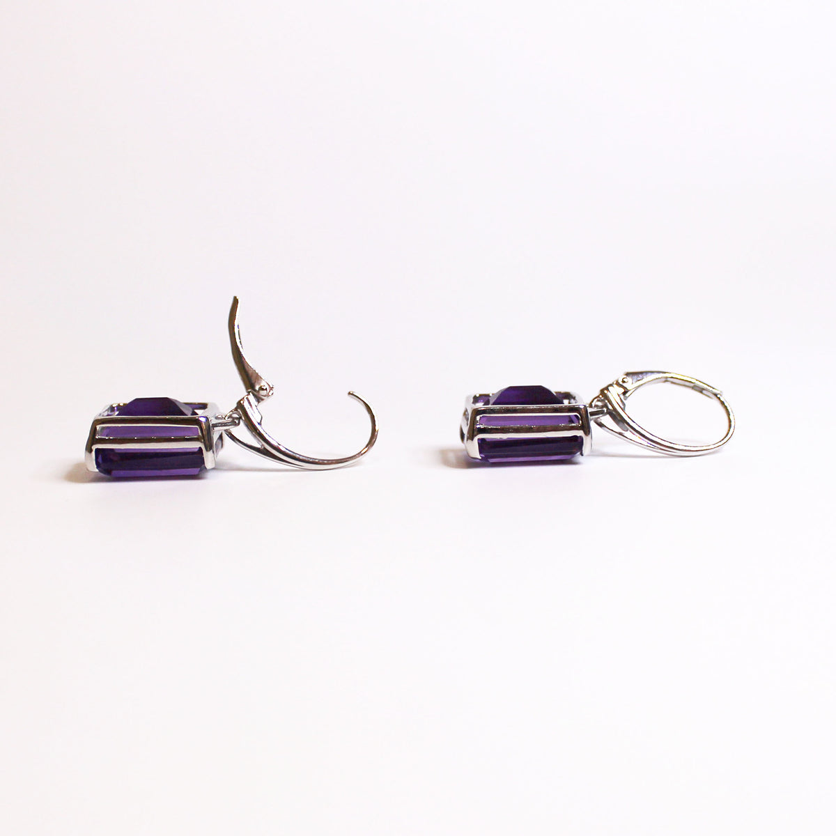 Sterling Silver Rectangular Cut Amethyst Drop Earrings