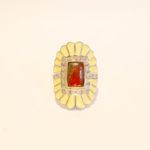 Ammolite, Diamond and Yellow Enamel Ring