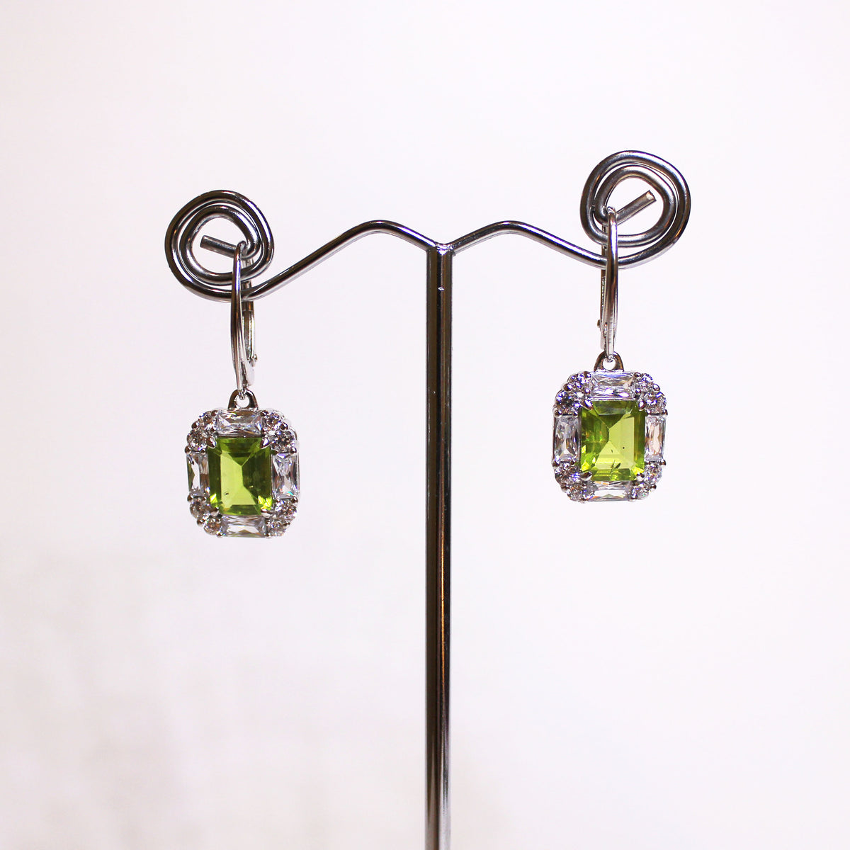 Sterling Silver Peridot and CZ Drop Earrings