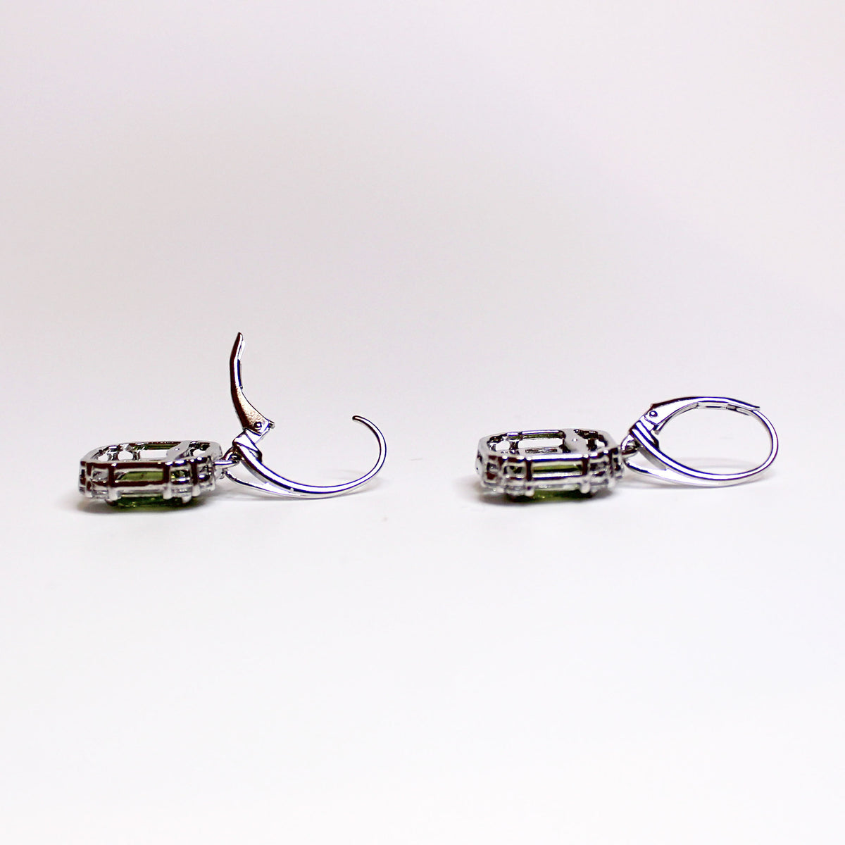 Sterling Silver Peridot and CZ Drop Earrings