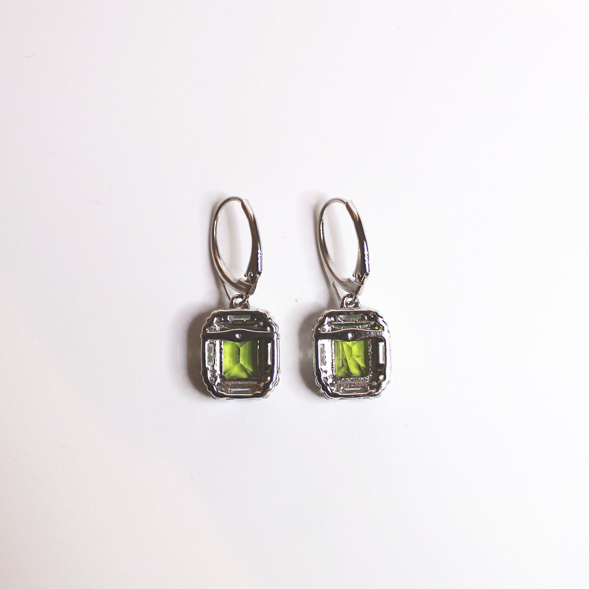 Sterling Silver Peridot and CZ Drop Earrings