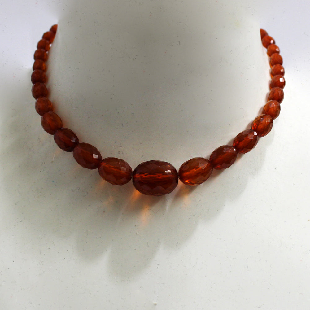 Antique Faceted Baltic Amber Graduated Beaded Necklace